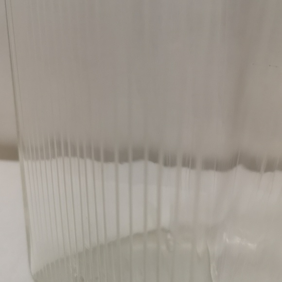 Large Unique Clear Art Glass Square Vase with Etched Stripes on Two Wide Sides - Picture 5 of 5